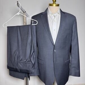 Joseph A. Bank Suit‎ Mens 42L 32x33 Charcoal Gray Solid Slim Fit 100% Wool 2pc